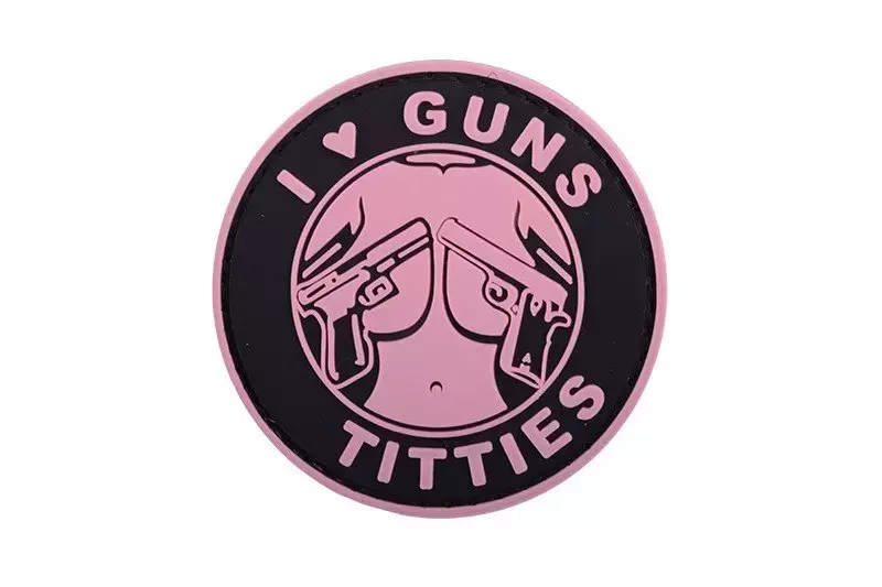 3D Badge - I Love Guns Titties - Pink - shop Gunfire