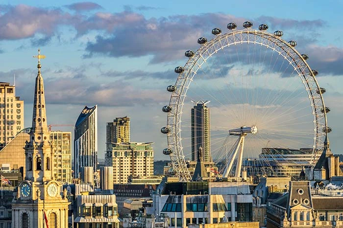 view of London Eye and city buildings