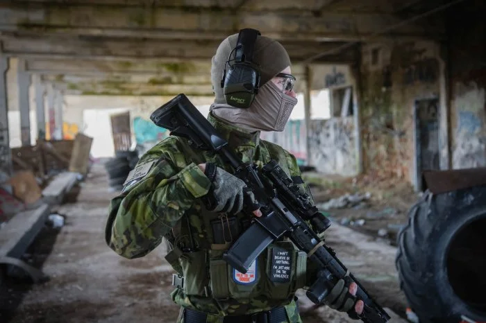 Airsoft player in an abandoned building