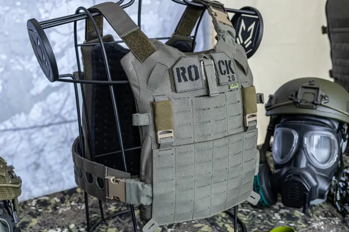 ROCK airsoft vest on a stand