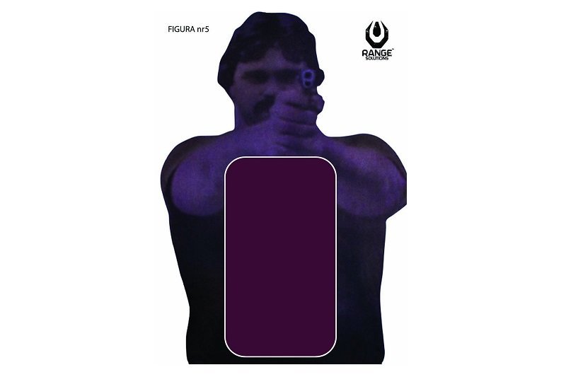 tarcza strzelecka w kształcie postaci z pistoletem, granatowo różowa 