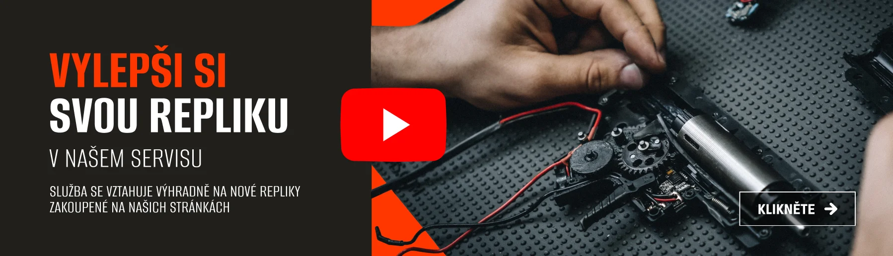 Banner odkazující na video Gunfire Service - Vylepšete svou repliku ASG na YouTube