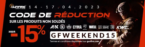 Jusqu'à -15% sur les répliques d'airsoft des marques sélectionnées !