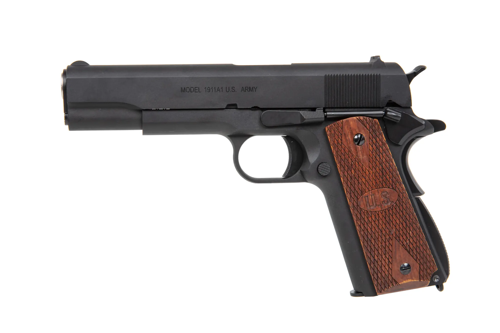 GBB CyberGun Auto Ordnance M1911A1 pistool - Mat Zwart Hout