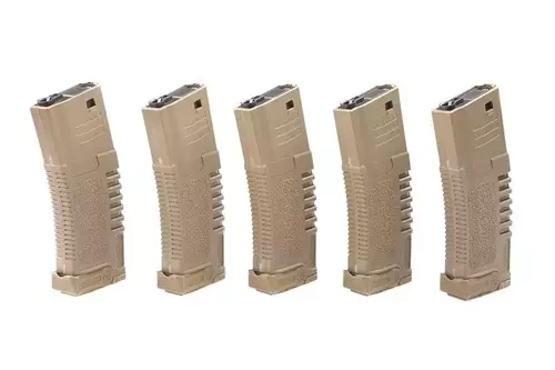 Zestaw 5 magazynków hi-cap PMG 300 kulek do do replik typu M4/M16 - dark earth