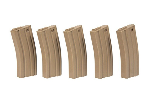 Set of 5 mid-cap magazines for 140 rounds for M4/M16 replicas - tan