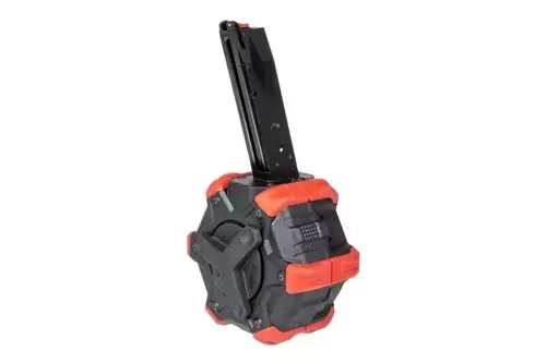 Bębnowy magazynek gazowy 350 kulek do replik Beretta / MB - czarno-czerwony