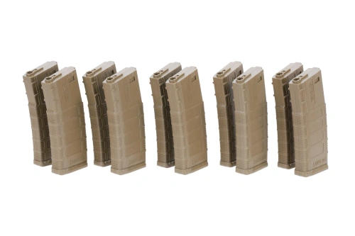 Set of 10 mid-cap 140-BB King Arms magazines for M4/M16 Flat Dark Earth replicas