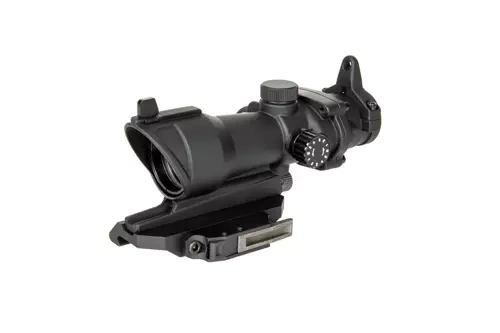 Mira de airsoft ACOG Style 4x32 con capa Killflash, iluminación y montura QD V2 - negra