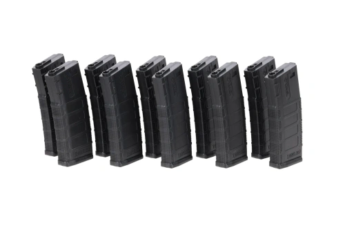 Sada 10 středních zásobníků King Arms se 140 náboji pro repliky typu M4/M16 Černá barva