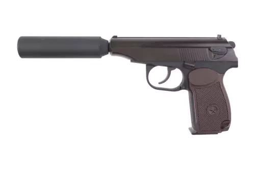 Suppressed MK Pistol Replica - Black/Brown Grip