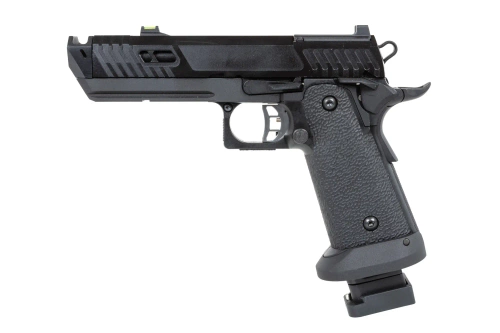 Pistola airsoft SRC Dark Viper DUAL POWER con funda de transporte y cargador de gas red dotde Negro