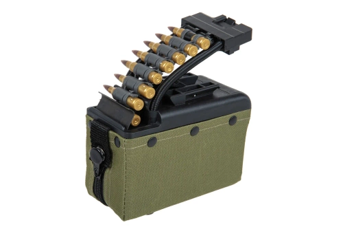A&amp;K electric box magazine for 2,000 rounds for M249 type replicas with imitation ammunition Olive