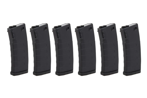 Set of 6 mid-cap KWA magazines for 120 BBs for M4/M16 replicas Black