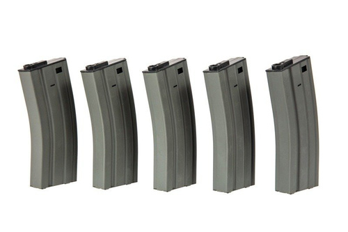 Juego de 5 cargadores Mid-Cap de 120 bolas para réplicas de M4/M16 - gris